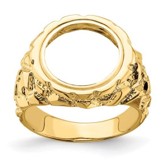 14k Gold Nugget Coin Bezel Ring (coin not included)